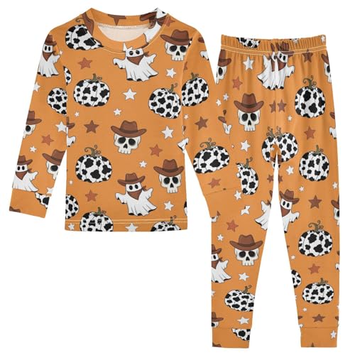 Pajama Sets Long Sleeve Halloween Ghosts Hats Pumpkins Soft Comfy Sleepwear 2 Piece PJS 3-8T