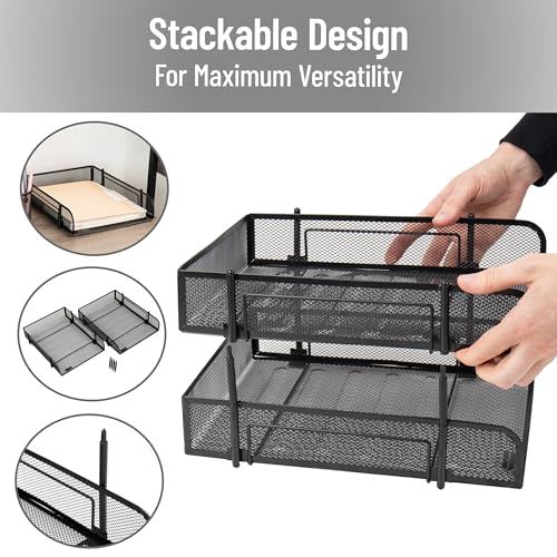 Mind Reader 2-Piece Stackable Metal Mesh Letter Tray, Desktop File Organizer, Document Holder, Magazine Storage, Black by Mind Reader - Image 4