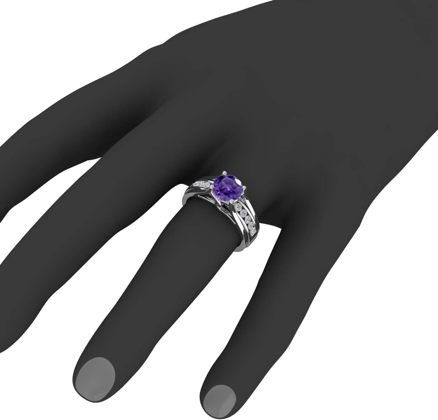 Pretty Jewels Center 7MM Round Cut Lab Created Gemstone And Natural White Diamond Solitaire Bridal Set Engagement Wedding Ring In 10k Or 14k Gold Jewelry For Women (1.75 Cttw)