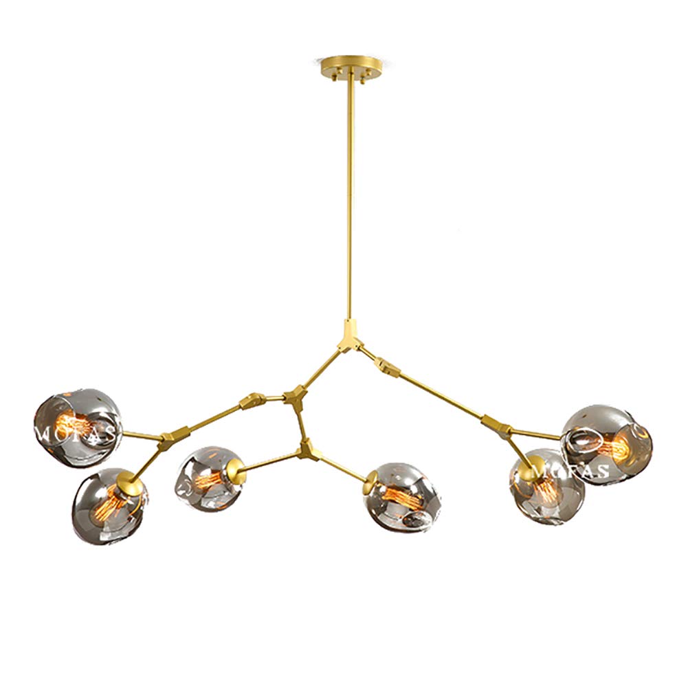 CSXSXAUO Modern Adjustable Height Glass Ball Chandelier - Stylish Matte Black Design, E26 Metal Hand Blown Branches, 59" Mid Century Globe Light Fixture, Electroplated Soft Finish