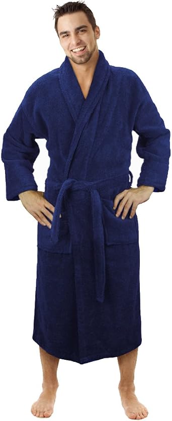 Stars and Stripes NAVY BLUE Bathrobe UNISEX shawl collar LUXURY 100% COTTON Terry Towel Bathrobes, terry bath robe, 450 GSM cotton bathrobe