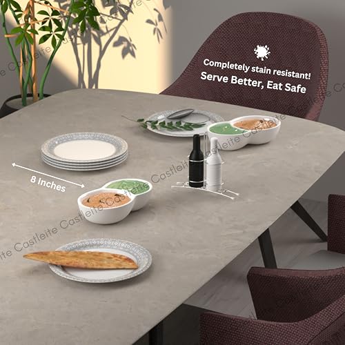 Image of Castleite Piccolo Melamine Plates Set of 6 - Break Resistant, Round Designer Plate for Eating or Serving in Home, Kitchen Use or Cafe, Stainless (Ivory Bloom, Quarter Plate 6 Pcs)