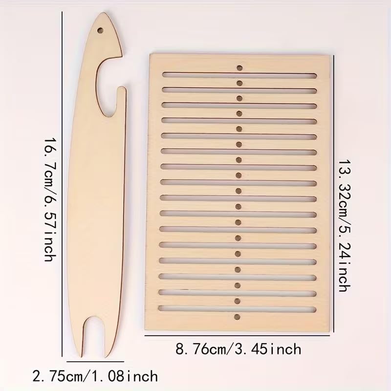 Haoser Wooden Adjustable Strap Weaving Loom Kit with Hook Tool – DIY Knitting Board for Handbag Straps, Camera Straps, Backpack Belts – Lightweight Craft Loom Set (5.24 x 3.45 Inch + Hook 6.57 x 1.08 Inch)