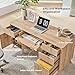 T4TREAM 60'' Fluted Executive Desk with Drawers, Modern Home Office Computer Desk with Charging Station, Keyboard Tray, File Drawer and Storage Cabinet for Study, Living Room, Bedroom, Natural Oak
