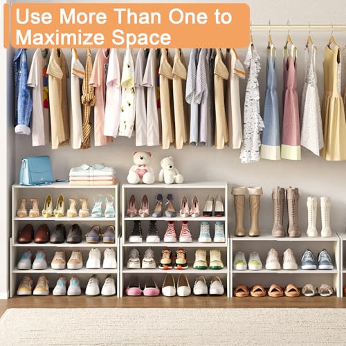 Image of X-cosrack 2 Pack 2-Tier Shoe Rack Organizer for Closet, Expandable and Adjustable White Shoe Rack, Stackable Iron Wood Combination Shoe Storage Shelves for Closets, Entryway, Small Space, Garage