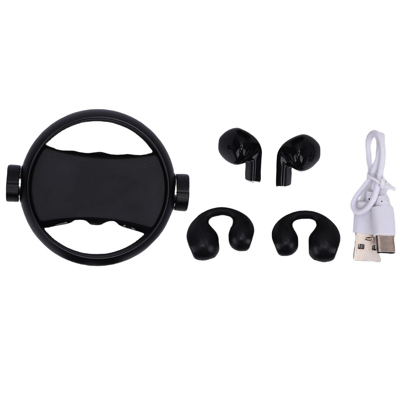 Auricolari Wireless 2 in 1 Bluetooth 5.3 per lo Sport IPX5 Impermeabile HiFi 140H Riproduci Clamp/Holder su Auricolare per PC Fitness, ABS, Metallo (BLACK)