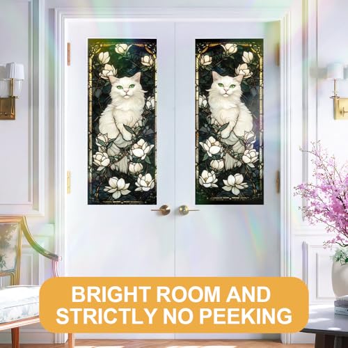 Image of White Cat Magnolia Stained Glass Window Film 17.32x39.37in