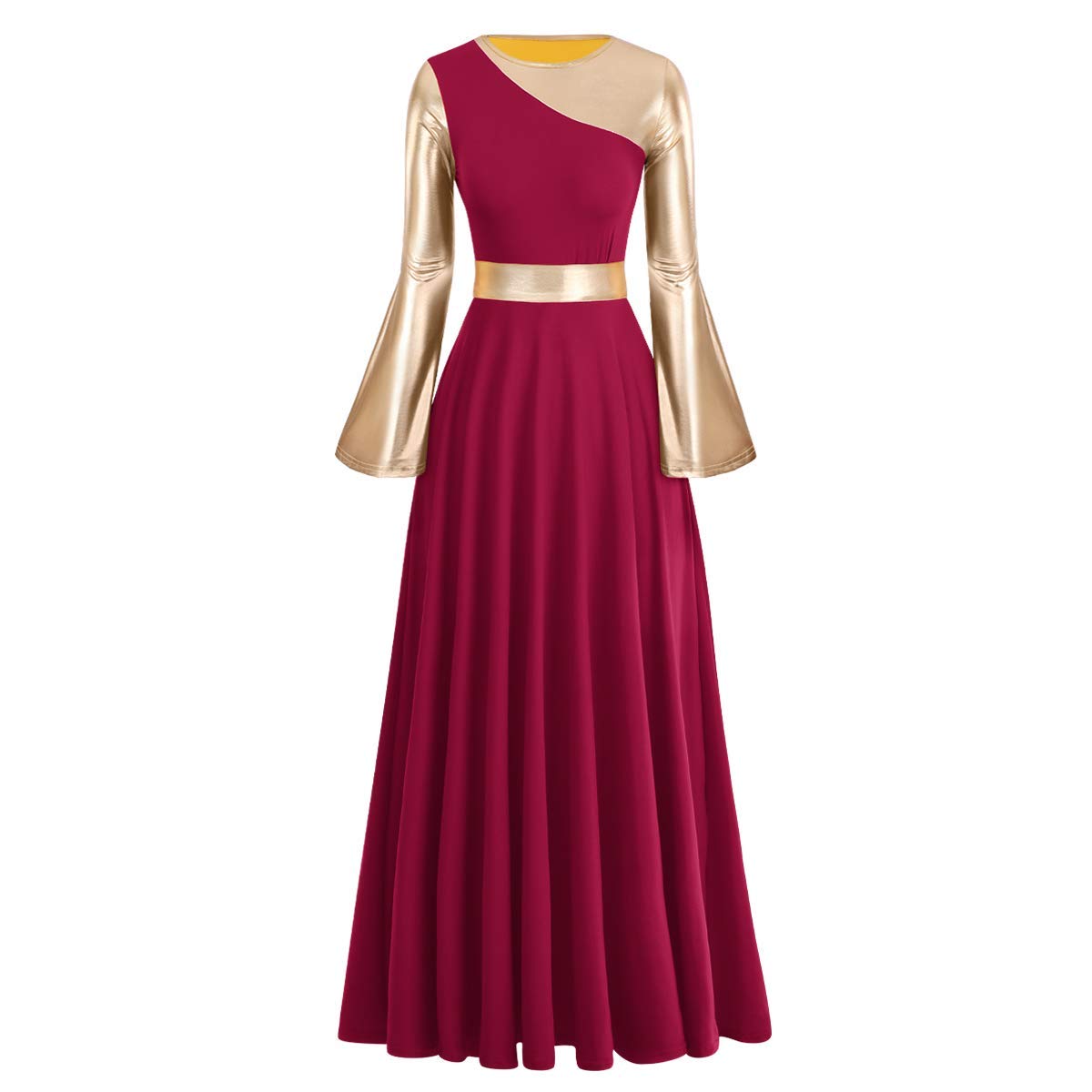 Women's Praise Dance Dress – Metallic Gold Full Length Liturgical Worship Robe With Simple Style