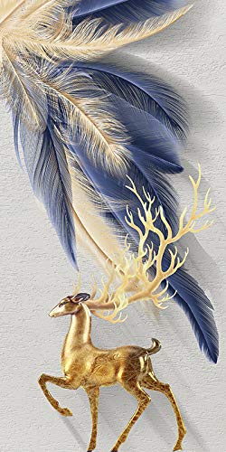 Peinture peinture nordique cerf doré et plume sur toile 40x60 cm pour salon