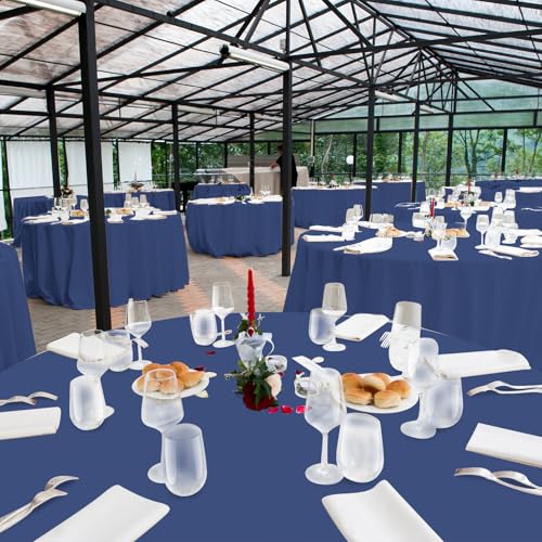 Image of 16 Pack Navy Blue Plastic Tablecloth for Round Tables, Premium Decorative Navy Blue Disposable Table Cloths for Parties, Navy Round Party Table Cover for Birthday Wedding Banquet Event, 84 Inch