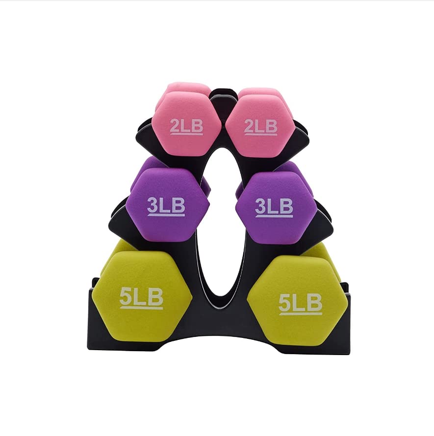 KAKSS Supreme Quality Neoprene Dumbbell with Stand (20 Pound Total 3Pair-2lb+3lb+5lb)
