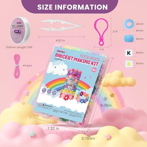 Gionlion 1000PCS Pony Beads Bulk Bracelet Making Kit, 24 Colors Kandi Beads for Bracelets and Jewelry Making, Letter Beads and Charms for DIY Hair Braiding, Craft and Gift for Girls — view 6