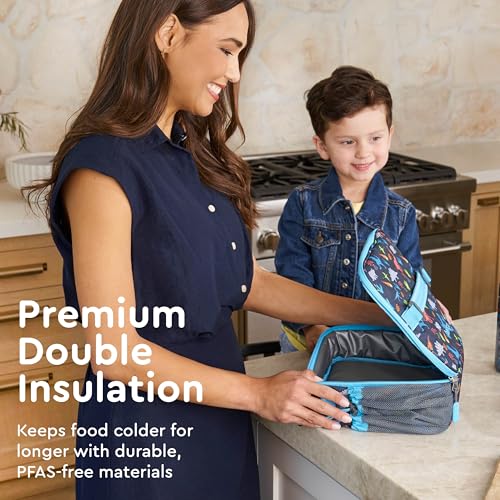 Bentgo Kids Lunch Bag - Durable, Double-Insulated Lunch Bag for Kids 3+; Holds Lunch Box, Water Bottle, & Snacks; Easy-Clean Water-Resistant Fabric & Multiple Zippered Pockets (Dinosaur)2