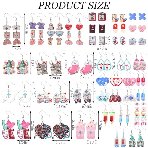 Nosiny 36 Pairs Nurses' Day Earring for Nurse Cute Wooden Stud Bulk CNA Week Appreciation Gift for 2025 Graduation Doctor2