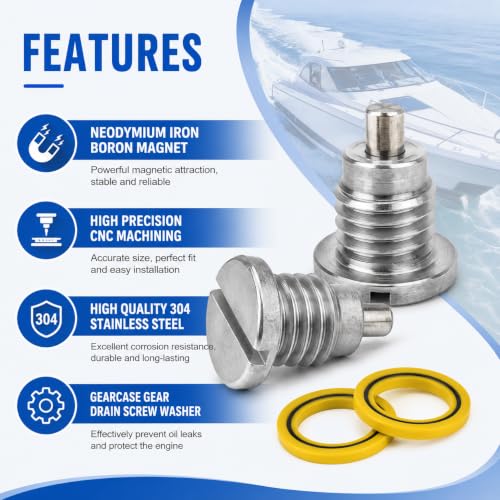 Image of 2 PCS 8M0058389 Magnetic Drain Screw for MerCruiser & Mercury Marine