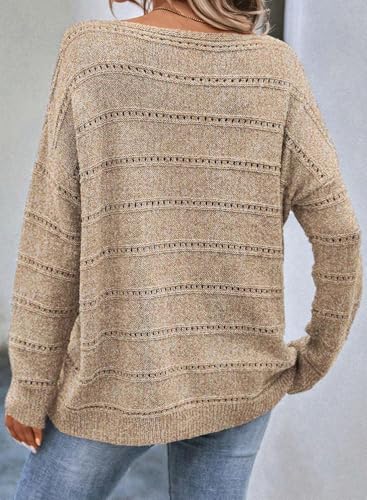 SHEWIN Women's Sweaters Boat Neck Crochet Long Sleeve Sweater Lightweight Knit Tops Shitrs Loose Fit Fall Fashion 20253