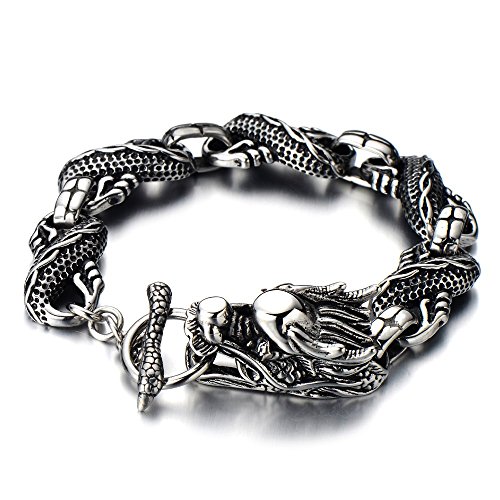 Pulsera de acero estilo gótico con dragón para hombre miniatura 2