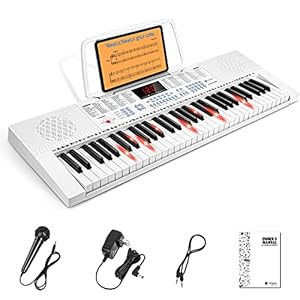 Vangoa Electric Piano Keyboard 61 Lighted Mini Key Music Keyboard for Beginner with Microphone, 3 Teaching Mode, 350…