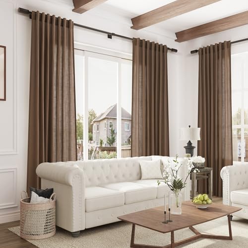 Image of Joywell Linen Curtains 84 Inches Long for Living Room Caramel Brown