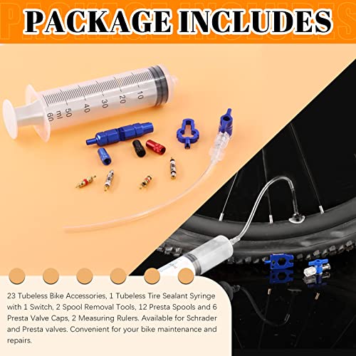 Image of 23Pcs Cycling Syringe Tire Sealant Injector Syringe Kit Includes Presta Valve Cores, Bicycle Valve Core Removal Tool, Valve Caps for Bicycle Repair