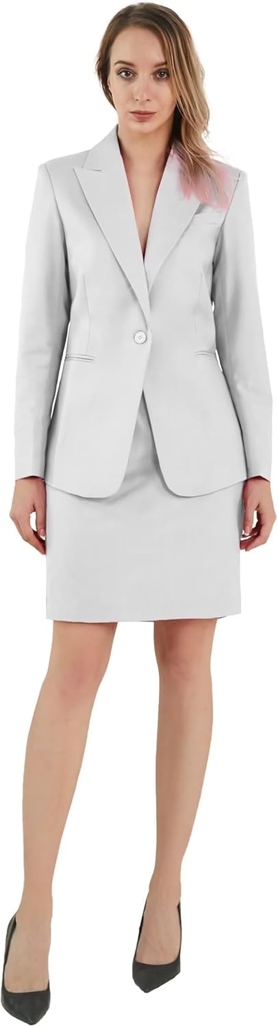 Business Skirt Suit Sets for Women's 2 Piece Outfits Office Notched Lapel Blazer Pencil Skirts(Blue,0)