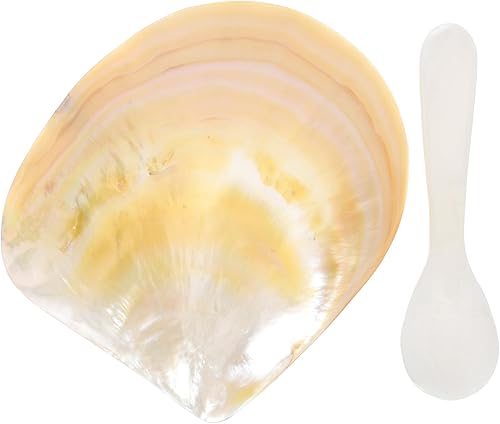 Tofficu Plato y cuchara de cáscara plato reutilizable de 10X10CM, acabado natural, lavado a mano, para aperitivo, postre, joyería, 2 piezas, color