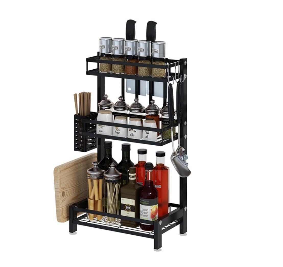 FYIYIEW spice rack, Kitchen Rack Stainless Steel Spice With Cutting Board And Knife Countertop Organizer(3 Tier)