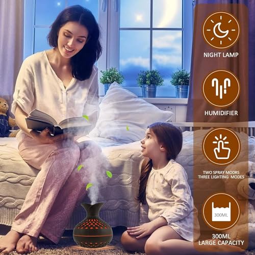 Image of 300 ml Essential Oil Diffuser for Home - Ultrasonic Aroma Diffuser for Home Electric with LED Light & Upto 16 Hrs Mist