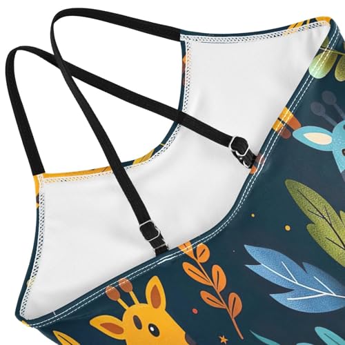Cute Cartoon Giraffes Blue Kids Swimwear Girls, Beach Swimsuit, 3-10T Girls Athletic Swimsuit4