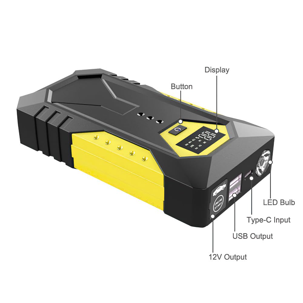 Booster Batterie Voiture 26800mAh 800A, Jump Starter Portable, Demarreur Batterie Voiture (Jusqu'à 6.0L Essence Ou 5.0L Gazole), avec Pinces De SûReté Intelligentes Lampe à LED