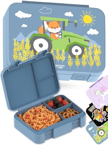 BEARFOOT Bento Box COMPACT | BPA-freie Kinder Brotdose für Schule & Kindergarten | Auslaufsichere Lunchbox für Mädchen & Jungen | Praktisch, leicht & kompakt (Traktor-blau, 950ml)