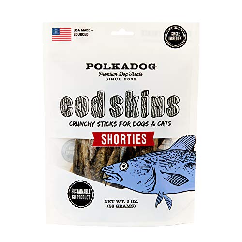 Polkadog Crunchy Cod Skin Jerky Shorties Dog Treats - All-Natural Pet Snacks for Dogs, Cats - Healthy Puppy Treats - 100% USA Cod Fish Skins -Â  Meaty Treat for Pets - 2 oz.