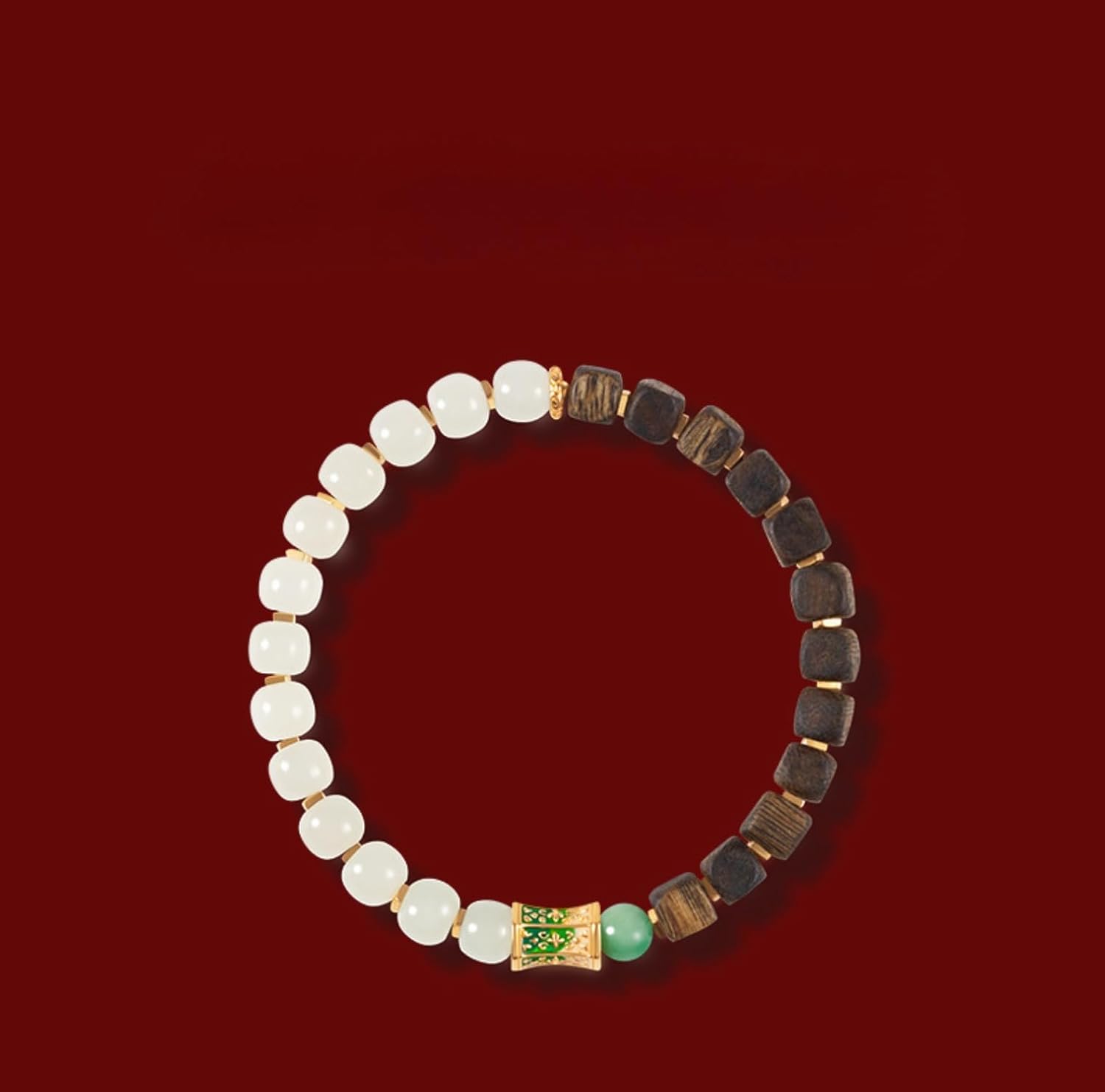 S925 Sterling Silver Jadeite Bracelets, Kyara Agarwood Bracelet with Red Agate Pearl Green Square Beads Hetian Jadeite Old-Cut Beaded - Image 4