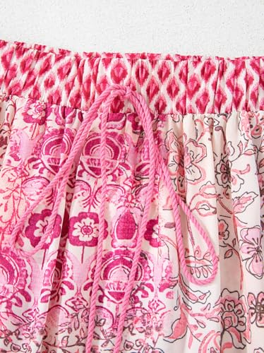 CHARTOU Women Boho Floral Print Patchwork Skirt Flowy Maxi Long Beach Vacation Skirt3