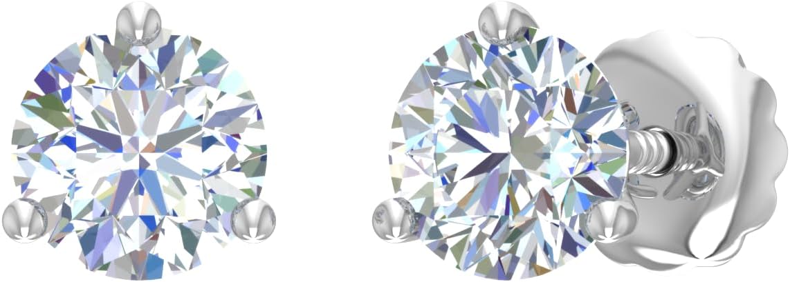 1 Carat Lab-grown Diamond 3-Prong Stud Earrings in 14K Gold (Screw Back)