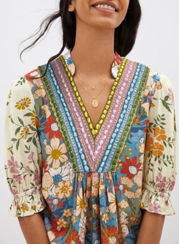 Melliflo Womens Boho Floral Blouse Shirt Embroidered V Neck Half Sleeve Ruffle Loose Tops Fashion Fall Outfits 20254
