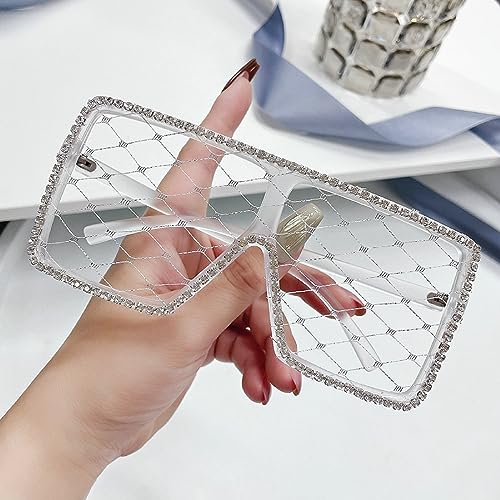 Oversized Rhinestone bling Sunglasses for Women Fashion Lace lens Square Diamond Sunglasses Sexy Lady Party Eyewear2