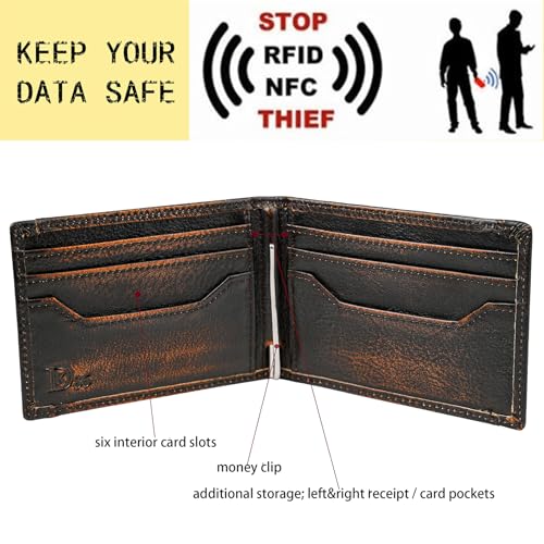 DK86 Mens Deer Slim Wallet with Money Clip Minimalist Bifold Front Pocket wallet for Men RFID Blocking Full Grain Leather with Hand Burnished4