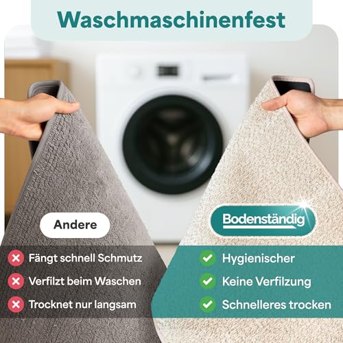 Bodenständig® Badematte Beige – rutschfest & Waschbar – Saugstarke Badezimmerteppich – Hygienischer Duschvorleger – Badvorleger rutschfest waschbar 50x80 cm schnelltrocknend