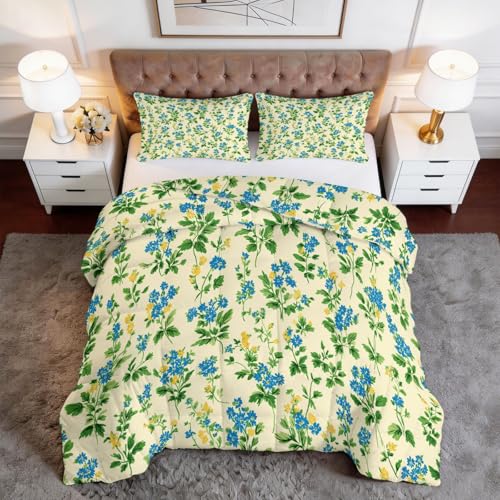 Edredón de estilo country sin funda de 200 x 200 cm, reversible, suave amarillo pálido, lavable, apta para alérgicos, para niños y adultos
