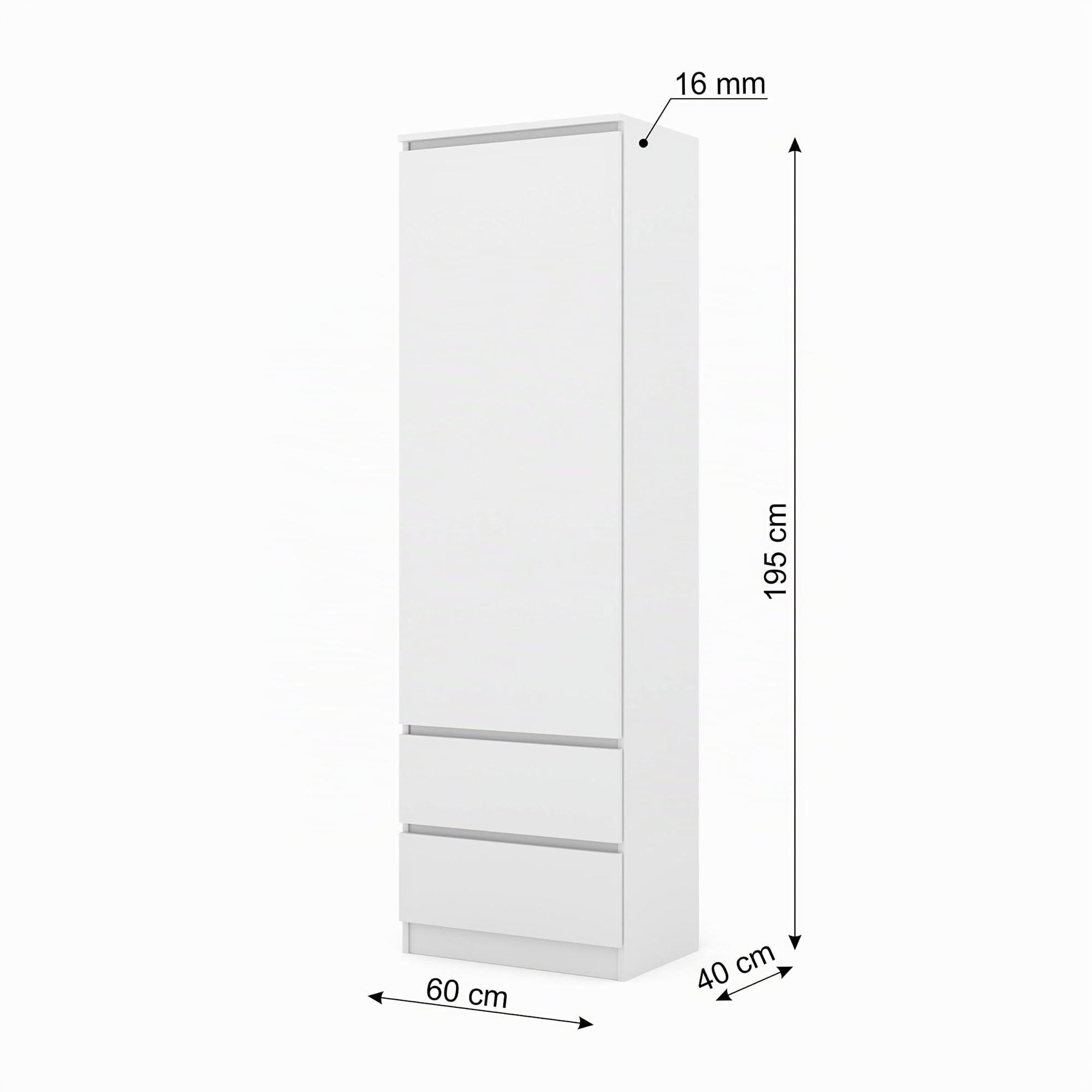 Homlando Mehrzweckschrank, Kleiderschrank Maja 60 cm mit Schubladen, schmales Aktenregal für Wohnzimmer & Büro, Moderne Aufbewahrung mit Tür, minimalistisches Design, (Weiß Matt)