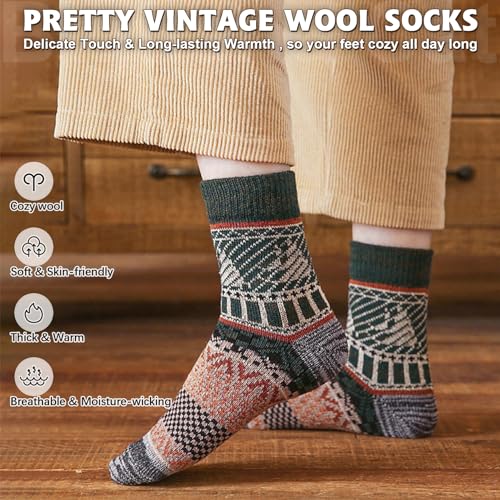 IIG 3-6 Pairs Men Dress Cotton Socks Funky Colorful Pattern Wool Crew Socks