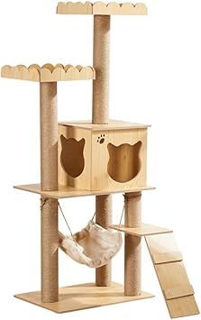 Amazon キャットタワー手作りの木製の大きな猫の多頭羊飼いのハンモックtsukeoieラダー静止三段2匹の猫ハウスは 頑丈な耐久性を遊び場 130センチメートル37 52の転倒防止安定せずにはい臭を強化 ひぐらしなく キャットタワー 通販
