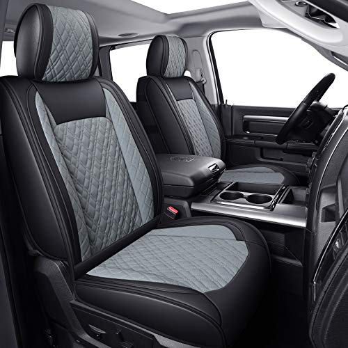 Image of YIERTAI Car Seat Covers for Dodge Ram Fit 2009-2026 1500 2010-2026 2500 3500 Classic Bighorn Longhorn Laramie Tradesman Truck Gray Front