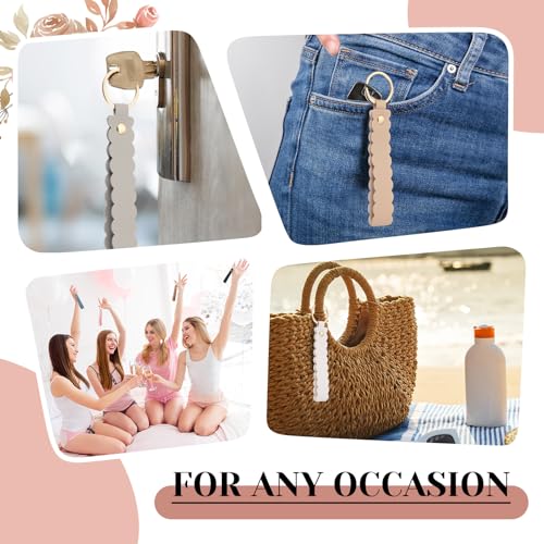 Image of Scalloped PU Leather Keychain Blanks Laser Engraving Blanks Loop Keychain Kit with Key Ring for DIY