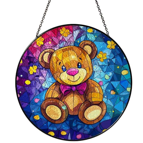 Stained Glass Teddy Bear Ornaments Suncatcher VINAPROUD Variant
