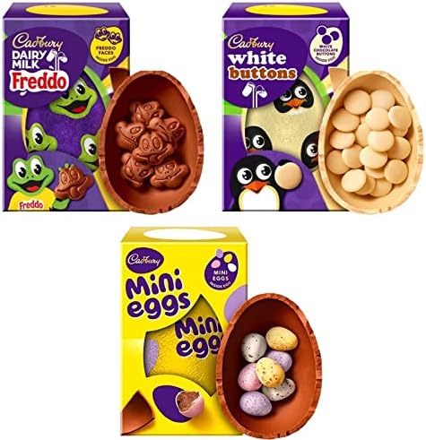 Easter Egg Chocolate Bundle 2024 With Cadbury Mini Eggs Chocolate Easter Egg 97g, Cadbury Dairy Milk Freddo Shell Egg 96g And Cadbury Easter Egg White Chocolate & Buttons 98g | Chocolate Gift for Kids
