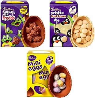 Easter Egg Chocolate Bundle 2024 With Cadbury Mini Eggs Chocolate Easter Egg 97g, Cadbury Dairy Milk Freddo Shell Egg 96g And Cadbury Easter Egg White Chocolate & Buttons 98g | Chocolate Gift for Kids