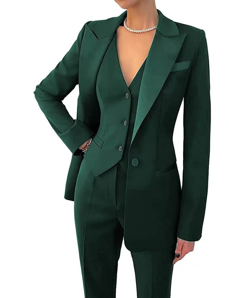 Womens 3 Piece Office Lady Business Suit Set Slim Fit Solid Blazer Vest Pant Set