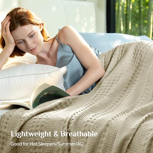Image of BEDELITE Cooling Waffle King Size Blanket- Lightweight Breathable Cotton Summer Blanket of Rayon Derived from Bamboo for Hot Sleepers, Soft Throws for Bed, Couch and Sofa, Linen, 108x90 Inches